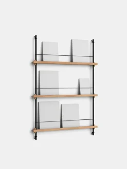Box set, Magazine Shelving MS.115. 1, Oak shelves, Black legs