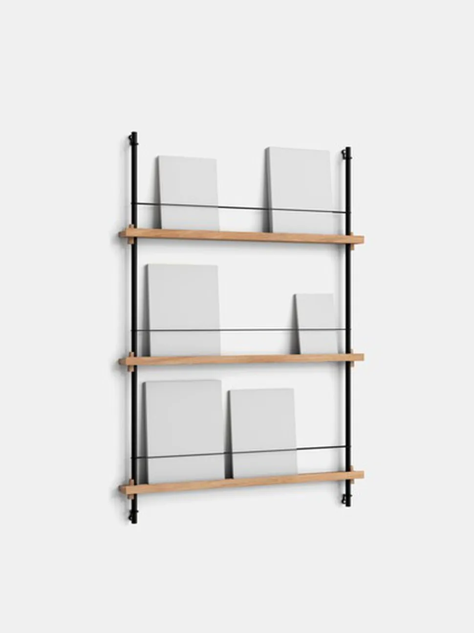 Box set, Magazine Shelving MS.115. 1, Oak shelves, Black legs