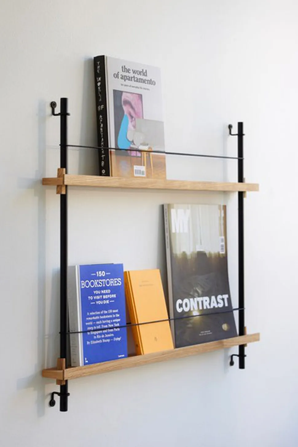 Box set, Magazine Shelving MS.115. 1, Oak shelves, Black legs