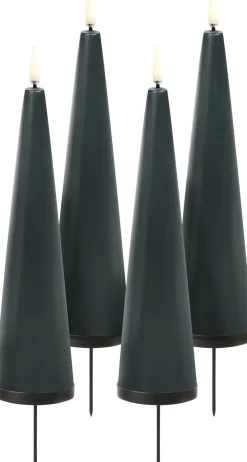 Giftbox w. spike, remote, LED cone candle, Pine green, Smoot