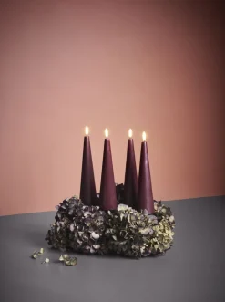 Giftbox w. spike, remote, LED cone candle, Wine red, Smooth,