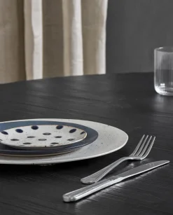 GRAINY saucer/cake plate, sand/dark blue
