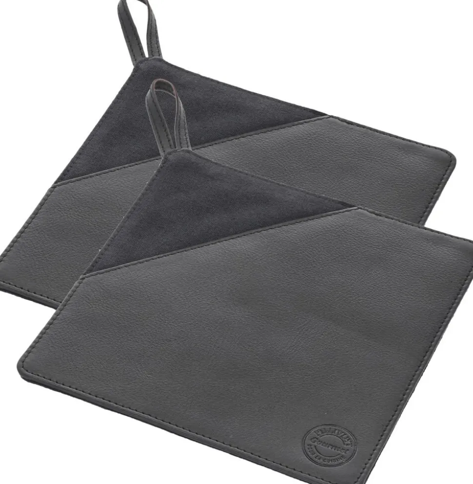 Grydelap 20,5 x 20,5 cm 2 stk. Sort Kanvas/Læder