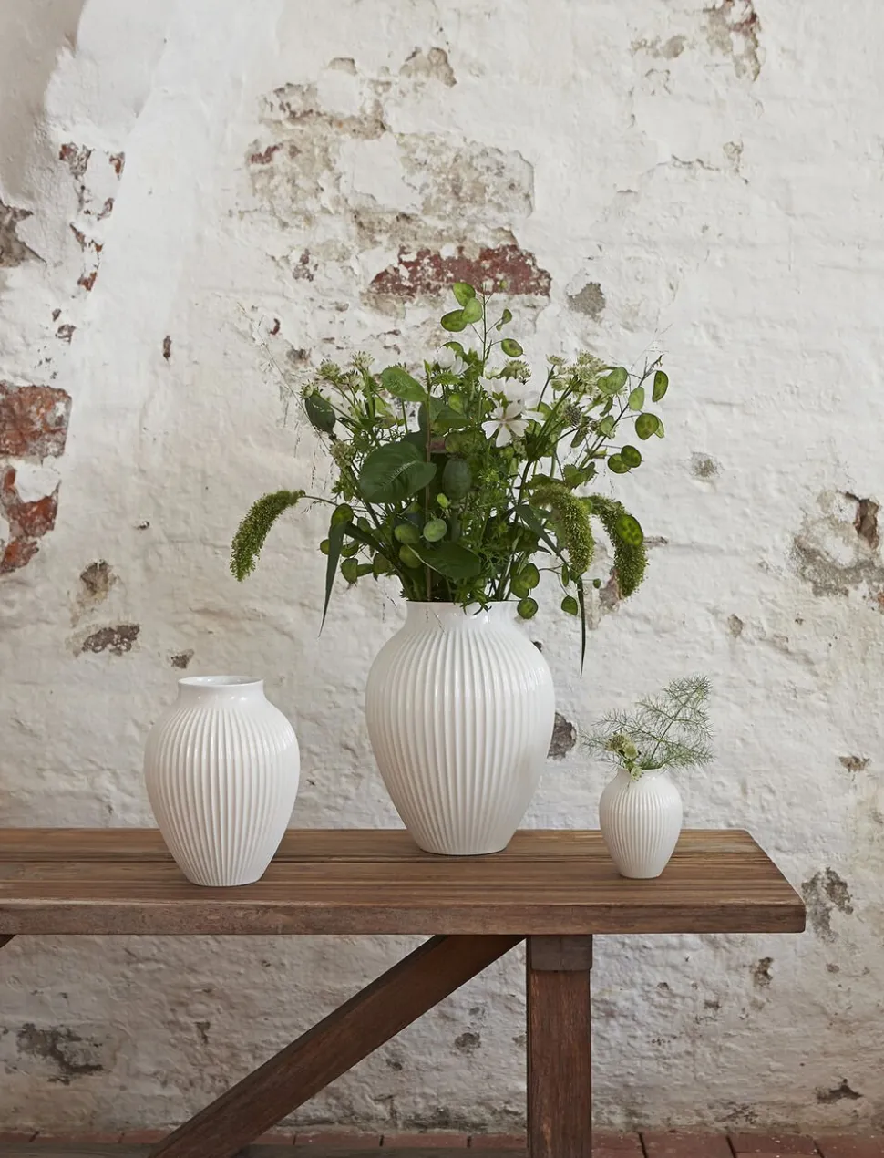 Knabstrup, vase, riller hvid, 12,5 cm