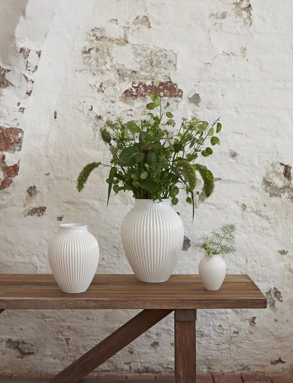 Knabstrup, vase, riller hvid, 27 cm
