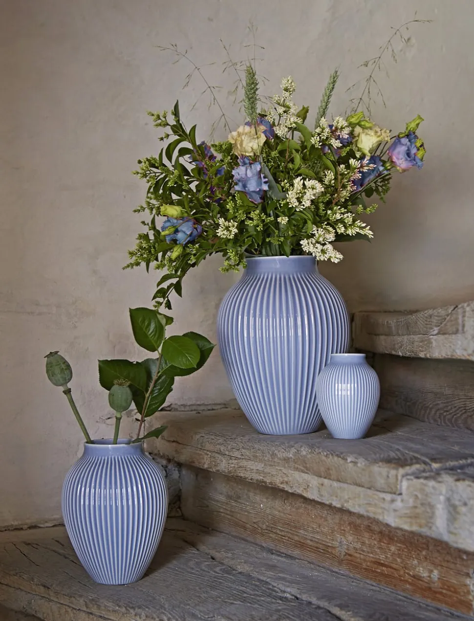 Knabstrup, vase, riller lavendelblå, 20 cm