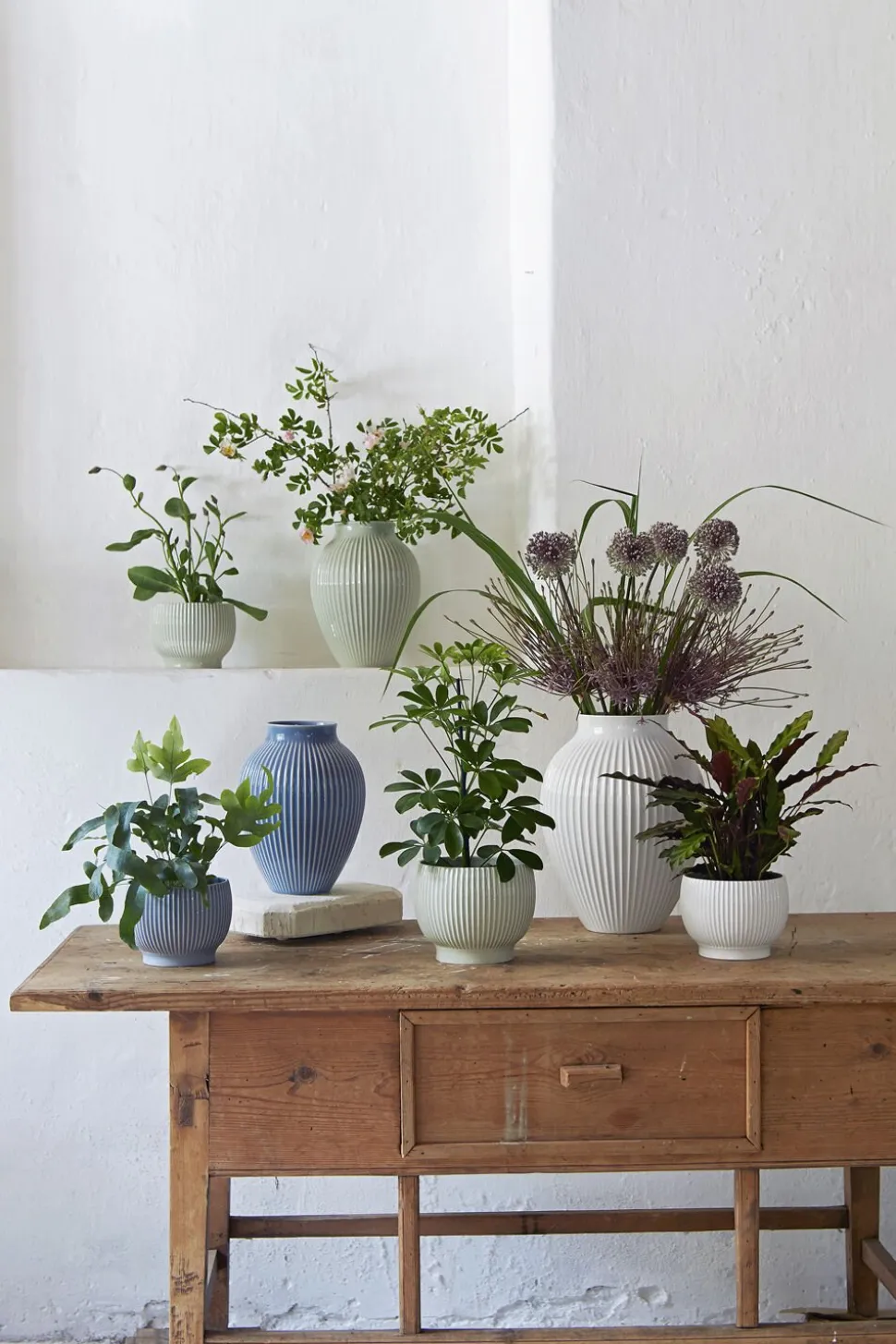 Knabstrup, vase, riller lavendelblå, 20 cm
