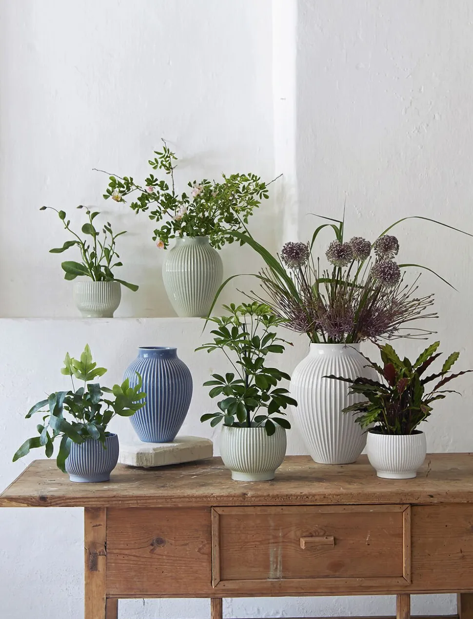 Knabstrup, vase, riller lavendelblå, 20 cm