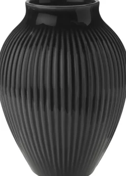 Knabstrup, vase, riller sort, 12,5 cm