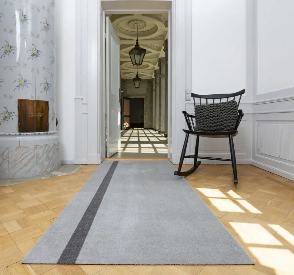 Løber, 130x90 cm, stripe vertical lysegrå/steelgrey