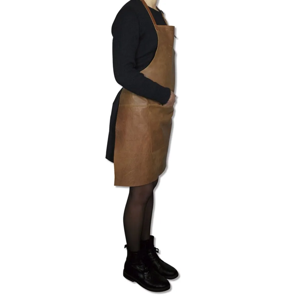 Læderforklæde BBQ Style Apron Vintage Camel
