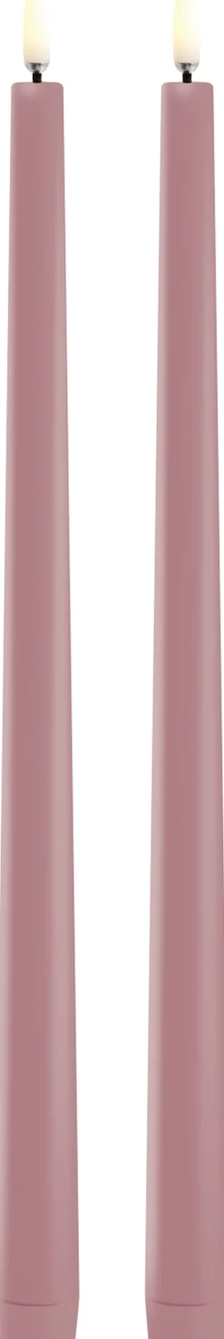 LED slim taper candle, Dusty rose, Smooth, 2-pack, 2,3x32 cm