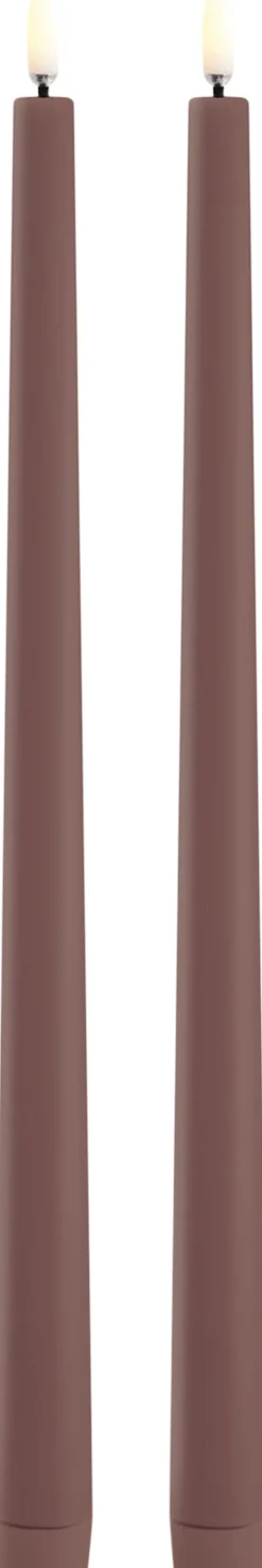 LED slim taper candle, Terracotta, Smooth, 2-pack, 2,3x32 cm