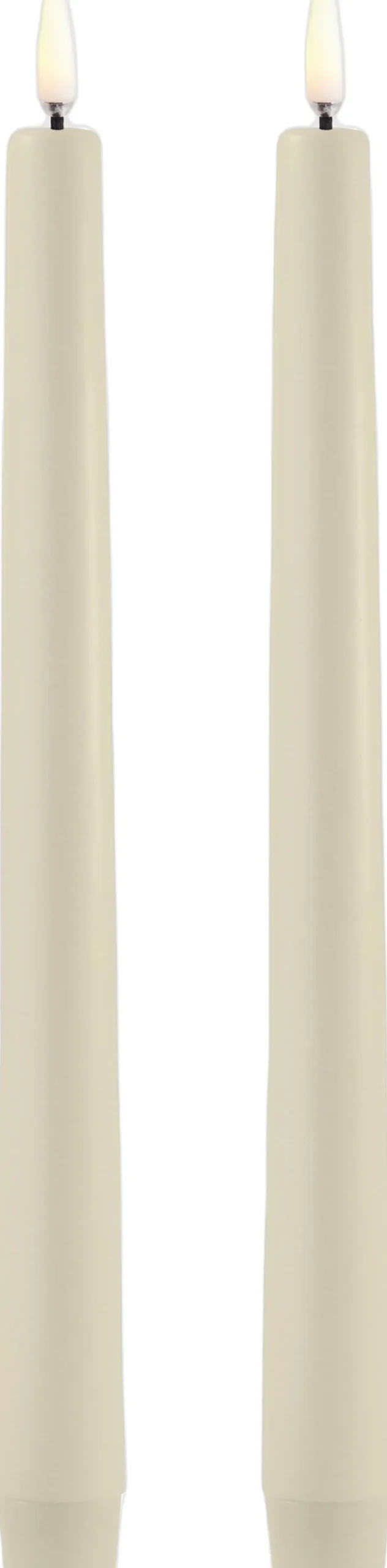 LED taper candle, Oyster Grey, Smooth, 2-pack, 2,3x25 cm