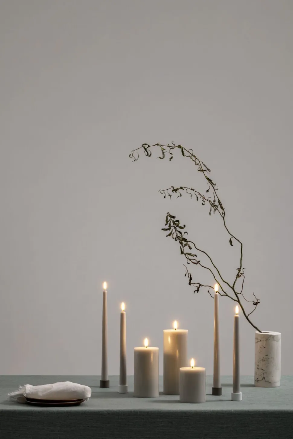 LED taper candle, Oyster Grey, Smooth, 2-pack, 2,3x25 cm