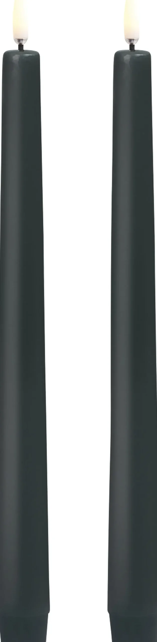 LED taper candle, Pine green, smooth, 2-pack, 2,3x25 cm
