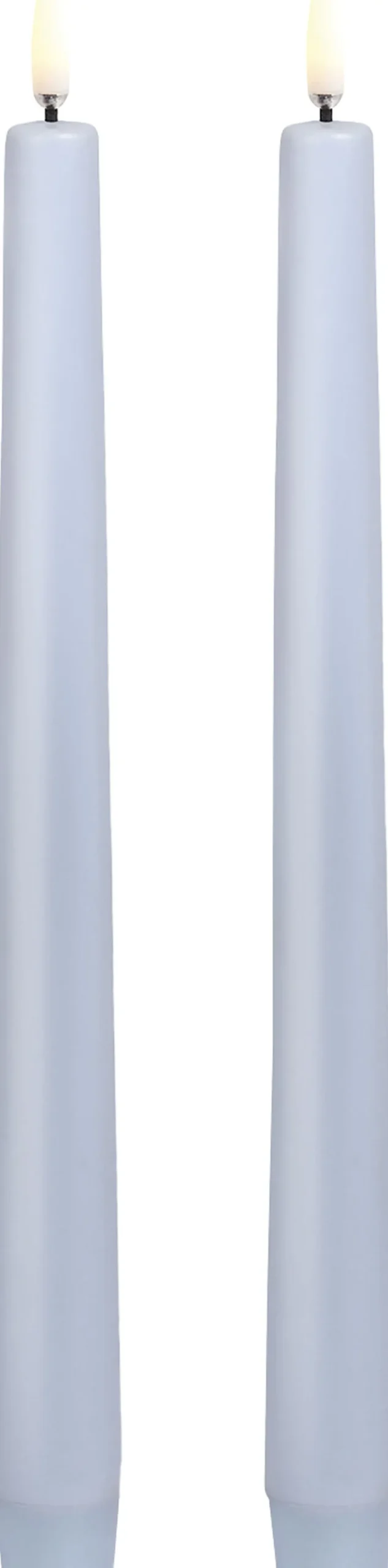 LED taper candle, Skype blue, smooth, 2-pack, 2,3x25 cm