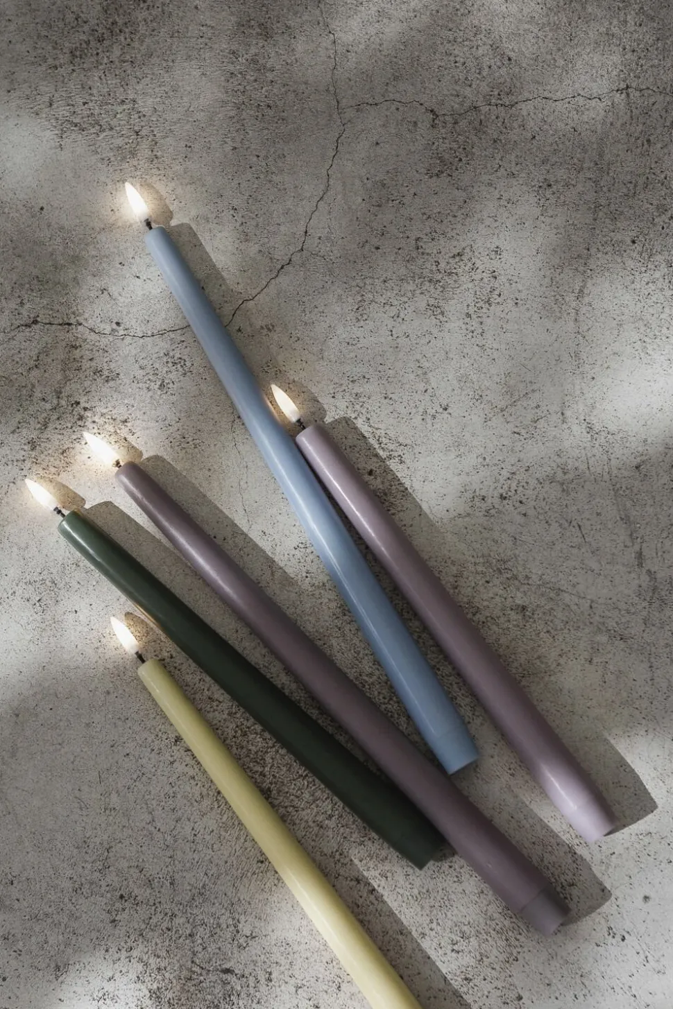 LED taper candle, Skype blue, smooth, 2-pack, 2,3x25 cm