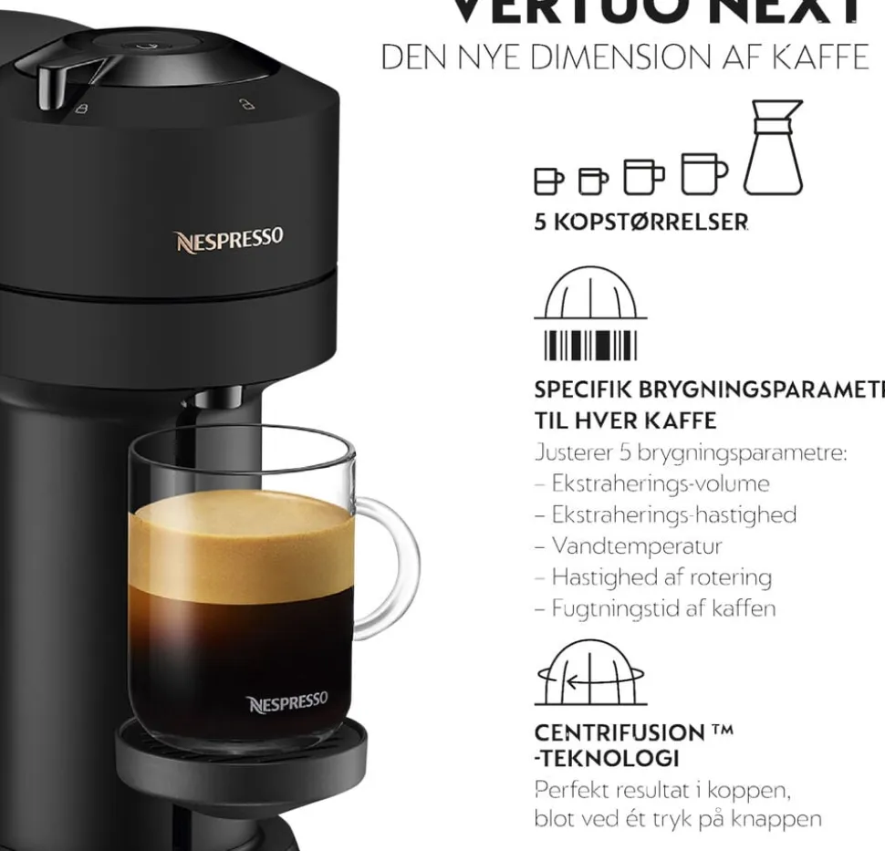 Nespresso Vertuo Next kaffemaskine fra De'Longhi®, Matt Blac