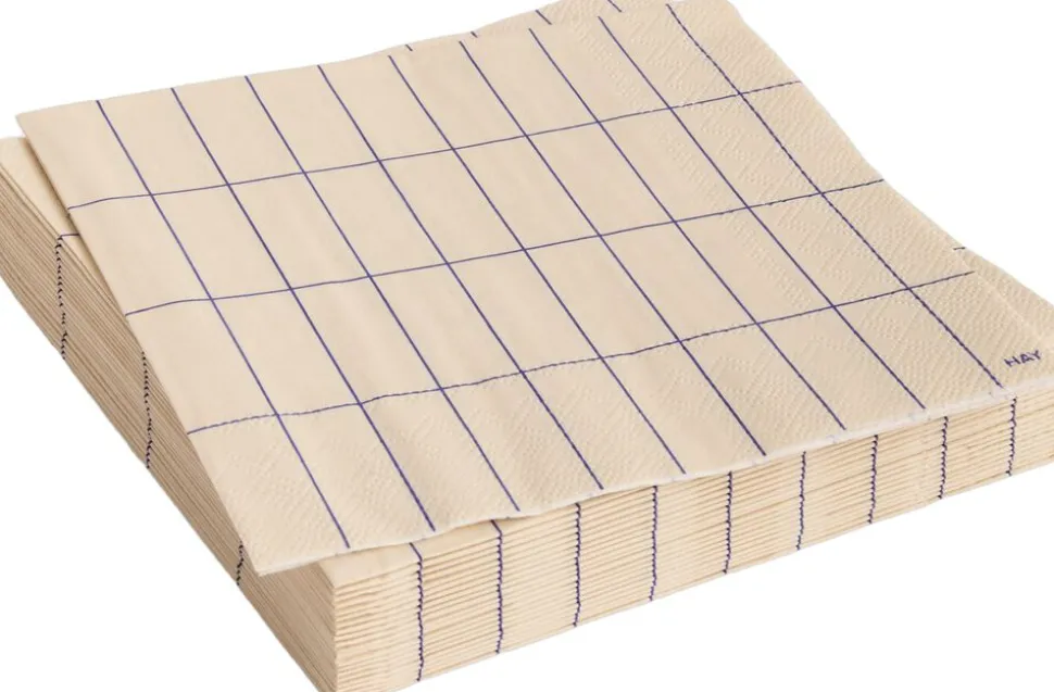 Pattern Napkins-Set of 20 Lunch-Off-white and blue grid