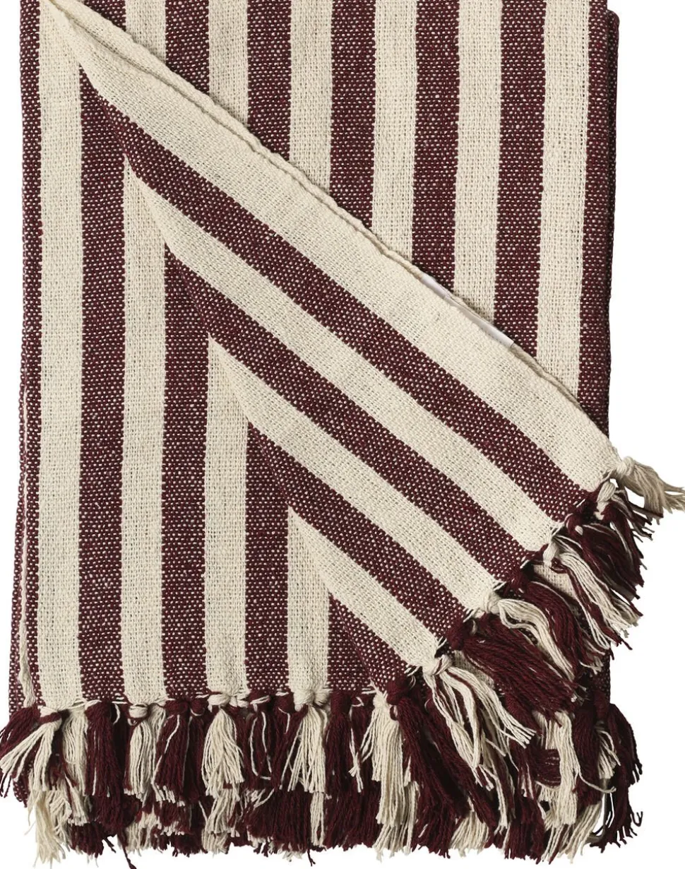Plaid, Stribet-Maroon/Natur, 130x180 cm