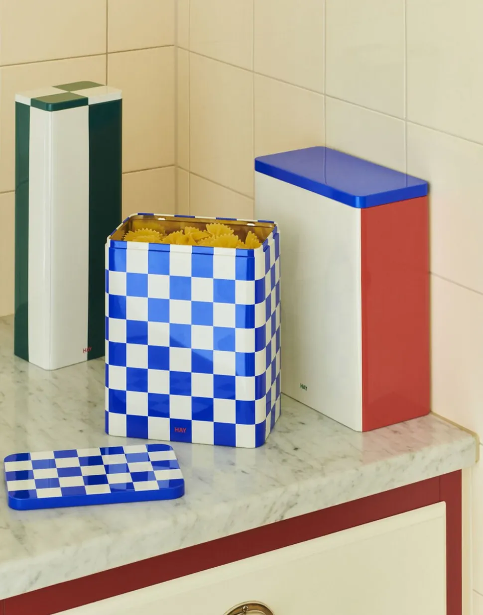 Tin Container-Large-Blue and off-wh