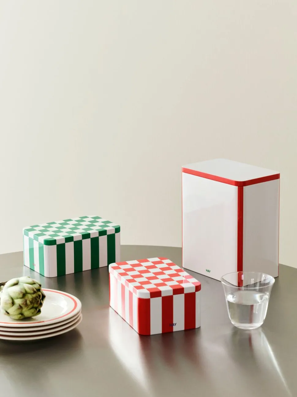 Tin Container-Small-Red and off-white